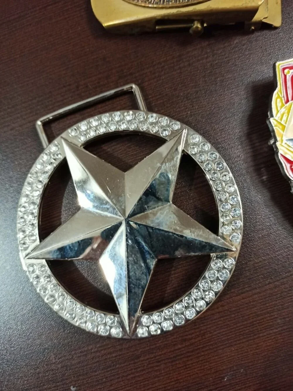 Vintage 3-piece collectible belt buckle lot featuring military, Soviet/Russian